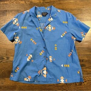 Pendleton Southwest Cotton Camp Shirt Sz M Blue Geometric Print Button Front Top